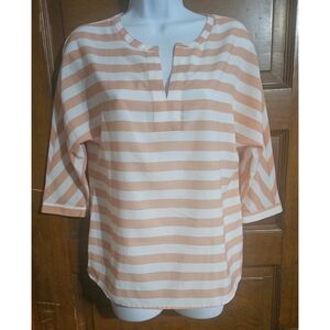 LOFT Split Neck Striped Blouse
